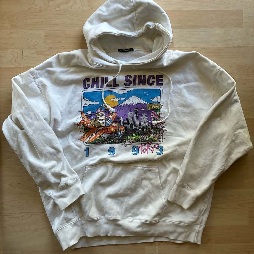 Brandy Melville Chill Since 1993 Tokyo White Graphic Hoodie Sweatshirt